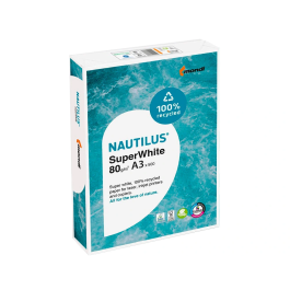 Nautilus Papel Multifuncion Superwhite 100% Reciclado Din A3 80 Gramos Paquete 500 Hojas