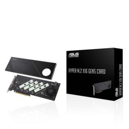 ASUS Hyper M.2 x16 Gen5 Card, Adaptador PCIe 5.0/4.0, 4x Ranuras M.2 NVMe SSD, Hasta 512 Gbps, Soporte RAID, Enfriamiento Activo con Ventilador