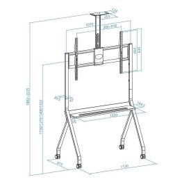 TooQ FS20208M-B Soporte de Suelo Móvil con Ruedas para TV 55-100", hasta 120kg. Altura Ajustable, Bandejas, Gestión de Cables, Acero Negro.