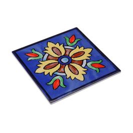 Salvamantel Azulejo Azul Versa 20x20 cm Cerámica Base Corcho (4 Unidades)