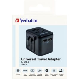 Verbatim UTA-01 Adaptador de Viaje Universal 12W con 2 puertos USB-A, compatible +180 países, carga 3 dispositivos simultáneamente