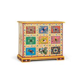 GINER Y COLOMER Mueble Auxiliar con 9 Cajones Pintados a Mano Multicolor en Madera de Mango