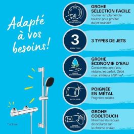 Grohe 34237003 Set de Ducha con Mezclador Termostático, Rociador de 3 Chorros, Barra 60 cm, Flexo y Ahorro de Agua Cromo