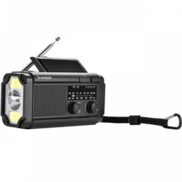 Sunstech Radio Portátil RPE25BK Negra AM/FM, Linterna LED, Alarma SOS, Power Bank, Carga Solar y Manivela, 2000 mAh, Ideal Camping