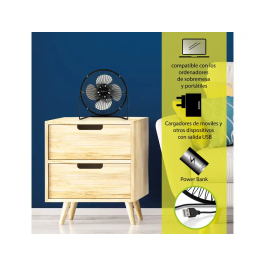 Avant Ventilador de Sobremesa 3W, Diámetro 150 mm, Alimentación USB, Cable 1m, Color Negro, 20x10.5x21 cm