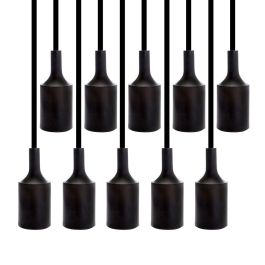 Pack 10 Portalámparas E27 con Cable y Rosetón, Negro