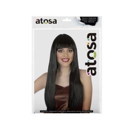 Peluca Larga Lisa Morena Con Flequillo 60cm 120gr Para Disfraces Vampiresa Gitana Reina Oscura Fantasia