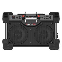 PerfectPro ROCKHART 18V Baustellenradio - Radio de obra digital con DAB+/FM, Bluetooth 5.2, NFC, 60W, 4 altavoces, resistente a golpes y agua (IP44), Negro/Rojo