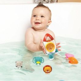 Lexibook Set de Juguete de Baño Cohetes con 3 Animales Flotantes (León, Oso, Elefante) y Chorro de Agua Giratorio Verde +18 Meses