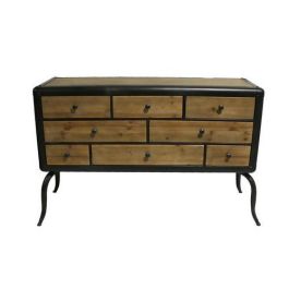DKD Home Decor Cajonera Vintage de Madera Abeto y Metal, 8 Cajones, Natural y Negro, 129x42x79 cm Desmontable