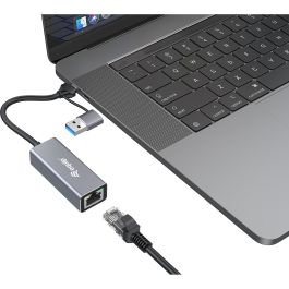 EQUIP Adaptador USB-C a RJ45 2.5Gbps + USB-A para Red Gigabit Ethernet Alámbrico Gris