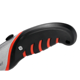 Q-connect XD-8300 Cúter Metálico de Aleación de Aluminio Ancho, Cuchilla 19 mm, Mango Caucho, Incluye 2 Cuchillas Repuesto, Blíster 1 Unidad