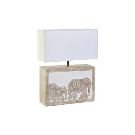 DKD Home Decor Lámpara de Sobremesa Indio de Mango y Poliéster E27 Marrón Blanco 12 x 41 x 33 cm