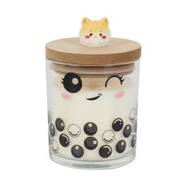 The Concept Factory Vela Perfumada Kawaii Vaso Vidrio Tapa Madera Rosa Frambuesa Azul Algodón de Azúcar Negro Vainilla Malvavisco 120g 25h