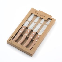 Amefa Set de Cuchillos de Cocina Acero Inoxidable y Madera 4 Piezas 21,5 cm Modelo Forest Madera Apto Lavavajillas, Higiénico