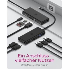 ICY BOX IB-DK4011-CPD Docking Station USB-C 9-en-1 con Power Delivery 100W, Lector Tarjetas MicroSD, HDMI, DisplayPort