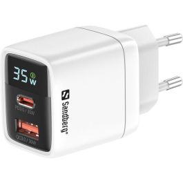 Sandberg Cargador 2en1 1xUSB-C 1xUSB 35W Carga Rápida Pantalla Potencia Dual