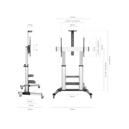 AISENS - SOPORTE DE SUELO PRO CON RUEDAS Y MANIVELA, BANDEJAS PARA DVD Y SOPORTE DE CAMARA PARA MONI