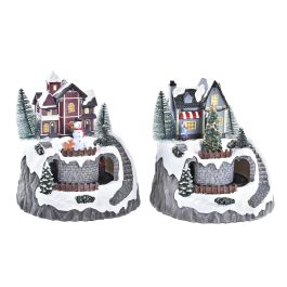 DKD Home Decor Casa de Navidad Tradicional con Movimiento LED y Resina Multicolor 18x20x18 cm (2 Unidades)