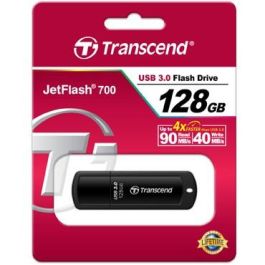 Transcend JetFlash 700 Memoria USB 3.0 de 128GB, Tipo A, Plug and Play, Compatible con Windows/Mac/Linux, Negro