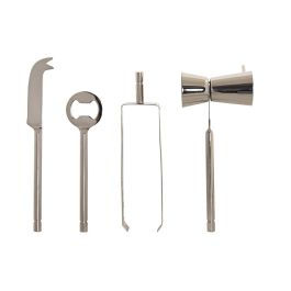 DKD Home Decor Set de 4 Accesorios de Cóctel Glam Inox Acacia Plateado Natural 9x30x25.5 cm DKD Home Decor Set de 4 Accesorios de Cóctel Glam Inox Acacia Plateado Natural 9x30x25.5 cm