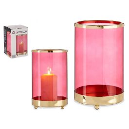 Base para Vela Cristal Cilíndrica Rosa con Metal Oro - Giftdecor 12x19 cm (8 Unidades) Base para Vela Cristal Cilíndrica Rosa con Metal Oro - Giftdecor 12x19 cm (8 Unidades)