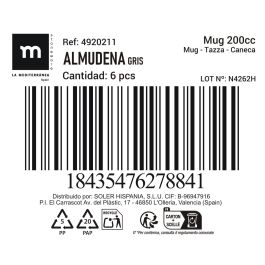 La Mediterranea Mug Almudena 200 cc Gris - 7.5 cm Ancho x 8.5 cm Alto x 11 cm Largo (36 Unidades)