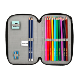 Antartik Plumier Escolar Doble Cremallera Rojo 28 Piezas (12 Rotuladores, 12 Lápices, Goma, Sacapuntas, 2 Lápices HB)