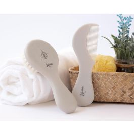 KioKids Set Peine y Cepillo Bebé Cerdas Naturales Extrasuave para Pelo Delicado Recién Nacido Gris +0 Meses