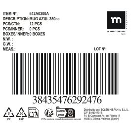 Mug Azul 350 cc - Inde (12 Unidades) Mug Azul 350 cc - Inde (12 Unidades)