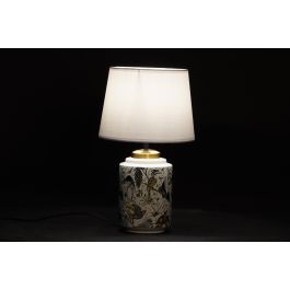 DKD Home Decor Lámpara Sobremesa Chic Blanca Beige Dorado con Pájaros 25x42x25 cm Gres Algodón E27 40W Pack 4 Unidades