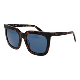 Emilio Pucci EP0201 52V Gafas de Sol Cuadradas para Mujer, Montura Plástico Habana Oscuro, Lente Azul 54mm