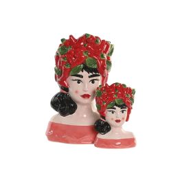 DKD Home Decor Macetero Cerámica Rojo 9 x 19 x 16 cm (2 Unidades)