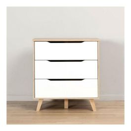 FINLANDEK VANKKA Cómoda Cajonera Escandinava, 3 Cajones, Roble y Blanco Mate, Patas Madera Maciza, 80x42x86 cm