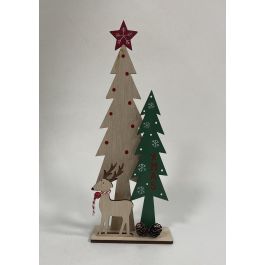 DKD Home Decor Figura Decorativa Navideña Árbol de MDF Tradicional Colores Verde y Natural 32 cm Alto (8 Unidades)