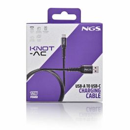 NGS KNOT-AC Cable USB 2.0 A a Tipo-C, Carga Rápida 12W, Datos 480Mbps, 1 metro, Trenzado Negro