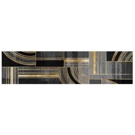 DKD Home Decor Alfombra Moderna de Poliéster, Diseño Geométrico Negro y Dorado, 240x60 cm, Pack de 2 Unidades (260 gsm)