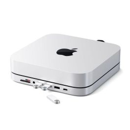 Satechi Hub y Soporte de Aluminio Tipo C para Mac Mini con USB-A, USB-C, HDMI, Ethernet y Jack 3.5mm Plateado/Negro