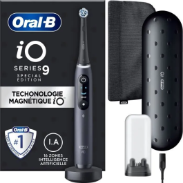 Oral-B IO 9 Cepillo de dientes eléctricos negros Bluetooth conectado con 1 cepillo, 1 cargador y 1 bolsa magnética