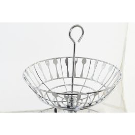 DKD Home Decor Frutero Básico de Metal Cromado Plateado con 2 Niveles 28x28x40 cm