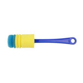 Fackelmann Profesional Cepillo Limpia Botellas con Esponja para Base, para Vasos de Tubo y Biberones, 31 cm, Plástico/Goma Azul/Amarillo