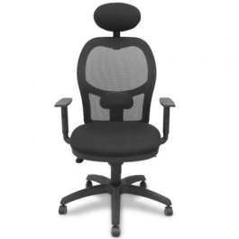 Piqueras y Crespo Silla de Oficina Sincronizada con Cabecero Jorquera, Respaldo de Malla, Brazos Regulables, Ruedas Parqué - Negra | Art. 15SM840B840B10CRPC