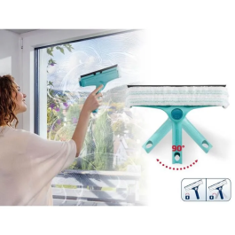 Leifheit Limpiacristales 51320 4 en 1 con Vellón de Microfibra, Escobilla de Goma para Ventanas de 32 cm con Función de Limpieza de Marcos Patentada