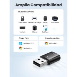 UGREEN 80889 Adaptador Bluetooth USB-A 5.0 Inalámbrico para PC/Portátil 20 Mbps Negro