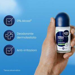 Nivea DERMA CONTROL SENSITIVE Desodorante Roll-On 72h Protección Antitranspirante con Hialurónico y Vitamina E 50 ml