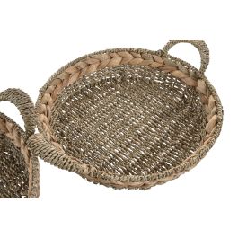 DKD Home Decor Bandeja Decoración Tropical Natural Seagrass y Jacinto de Agua 40 x 40 x 12 cm - Set de 2