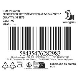 La Mediterranea Set 2 Ceniceros de Cristal "Seth" Ø7.2 x 3.3 cm (36 Cajas)