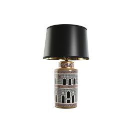 DKD Home Decor Lámpara Sobremesa Jing Door Neoclásico Porcelana Multicolor Negro Dorado Melocoton 40 x 40 x 67.5 cm