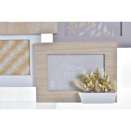 DKD Home Decor Marco Multifoto Urban Marrón Blanco con diseño de Flor, 41x55 cm de MDF y Cristal, Acabado Natural (4 Unidades)