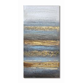 DKD Home Decor Cuadro Moderno Abstracto Azul Dorado Lienzo y MDF 60x30x2.5 cm Set de 4 Unidades Hecho a Mano